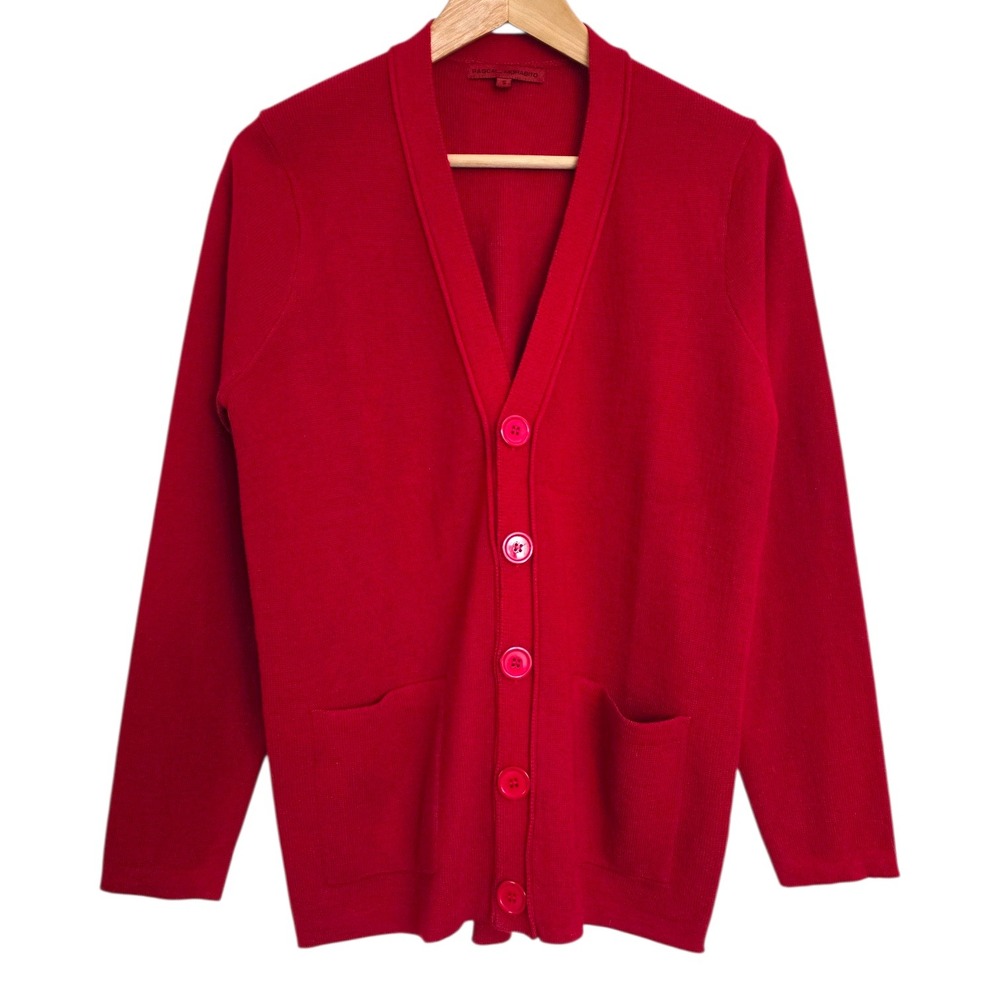Pascal Morabito Red Acrylic V-Neck Cardigan Men's Small‎
